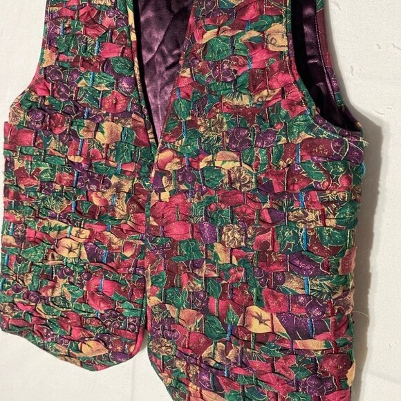 Vintage Handmade Woven Festive Print Vest with Purple Satin Back L - Picture 7 of 11